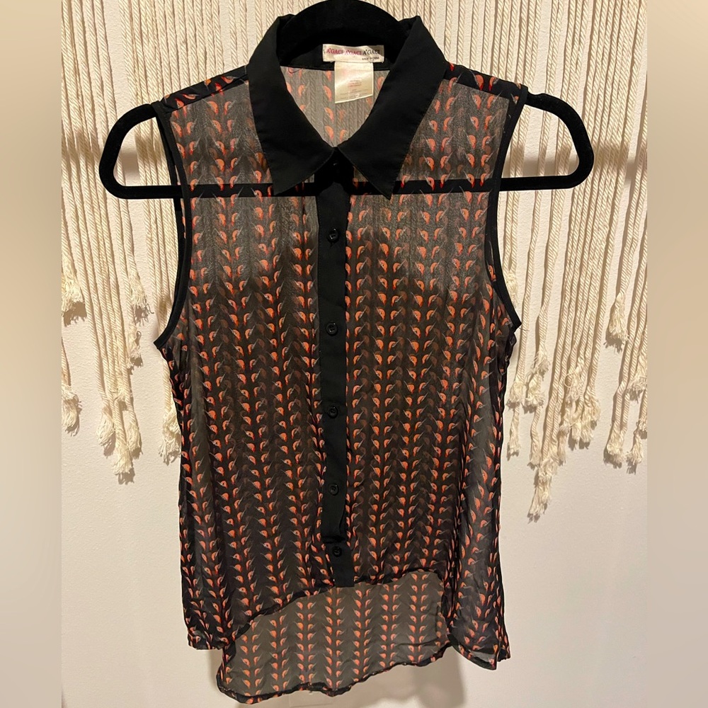 A’GACI High Low Sleeveless Collared Button Up Blouse Sz S